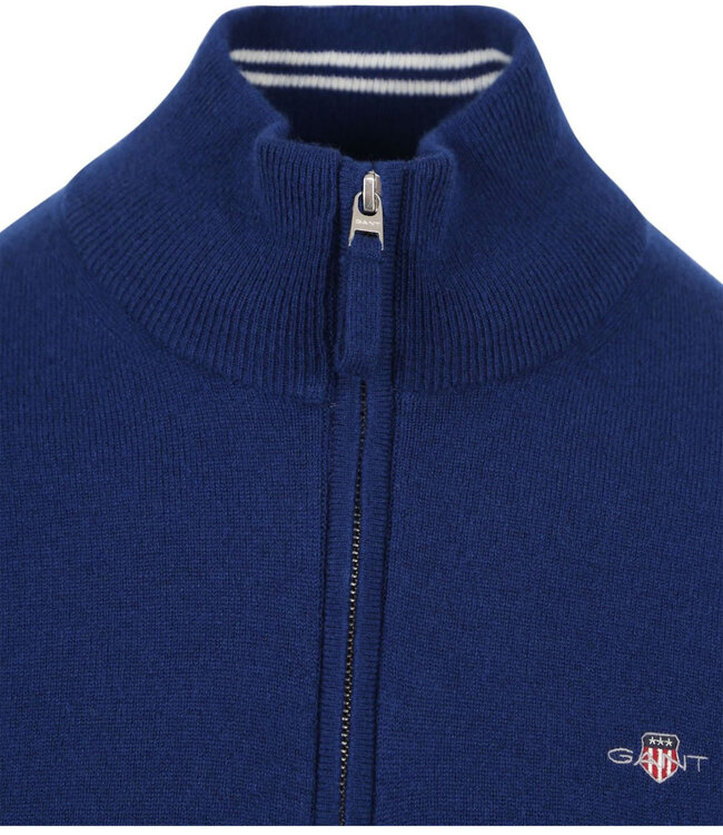Gant 87213 436 heren kobaltblauw zipper trui ritsje superfine lamswol