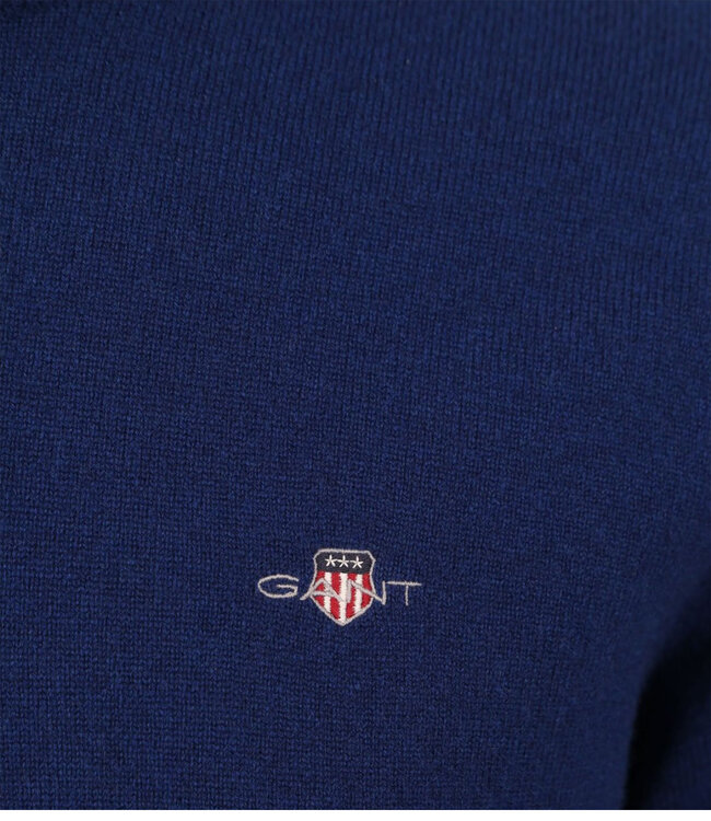 Gant 87213 436 heren kobaltblauw zipper trui ritsje superfine lamswol