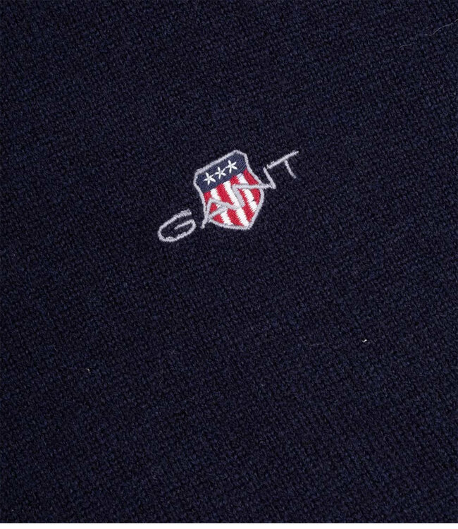 Gant 87213 410 heren donkerblauw zipper trui ritsje superfine lamswol