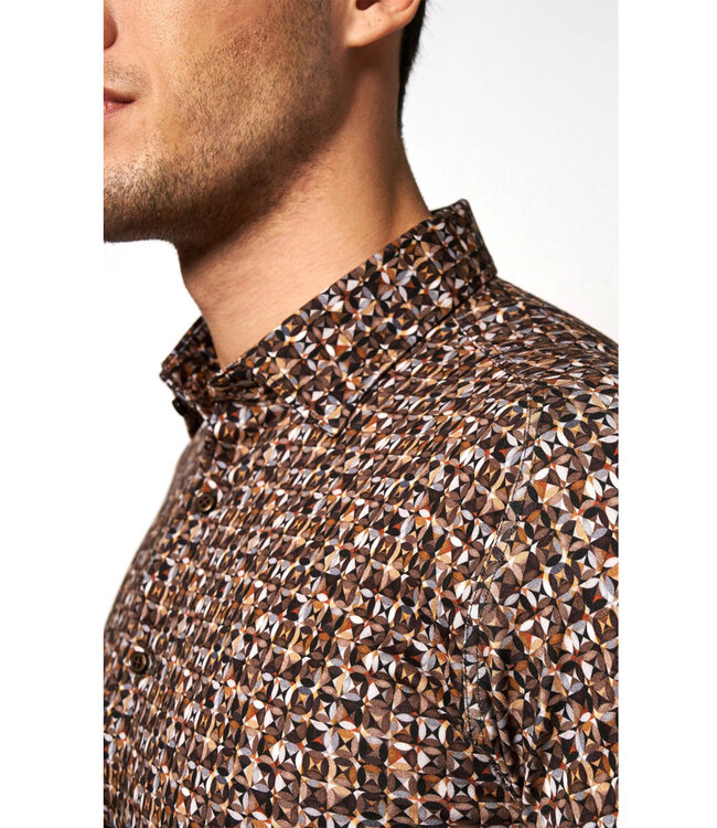 Desoto 67328-3 215 overhemd bruin grijs grafische print