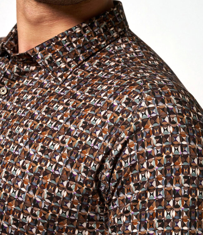 Desoto 69228-3 490 overhemd bruin beige groen grafische print