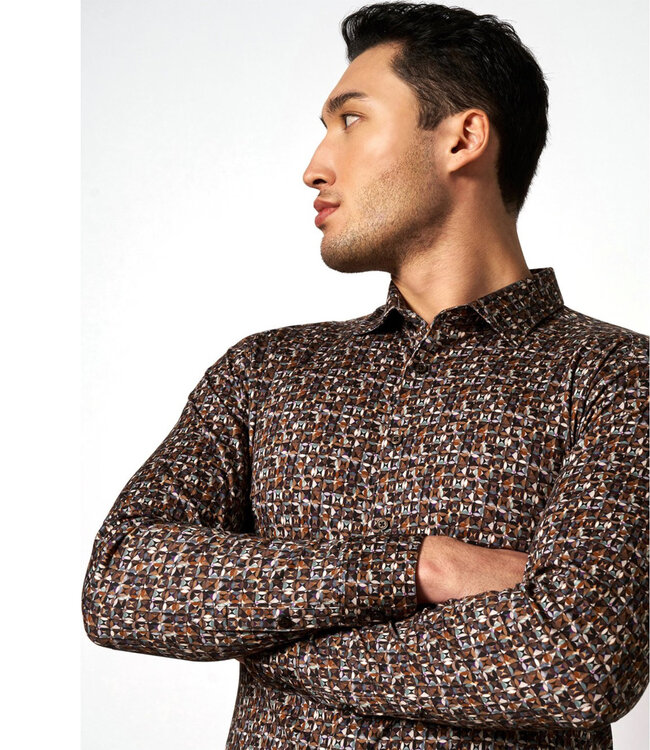 Desoto 69228-3 490 overhemd bruin beige groen grafische print