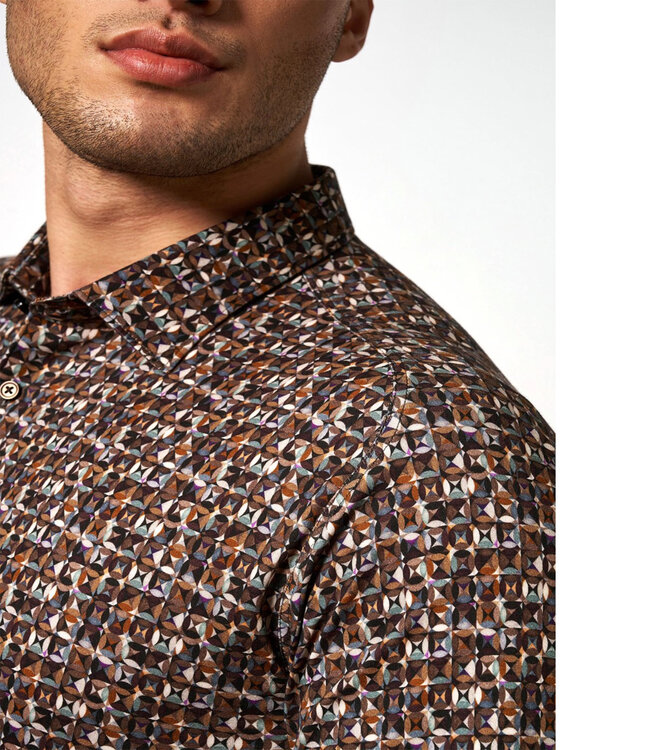 Desoto 69228-3 490 overhemd bruin beige groen grafische print