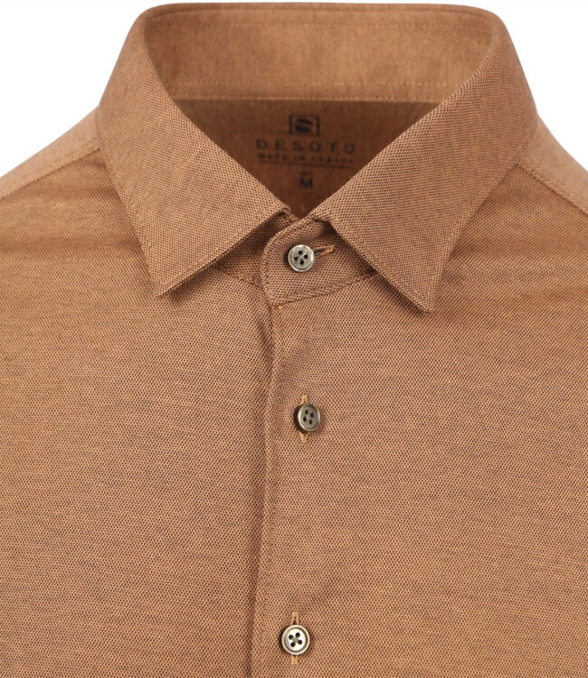 Jersey shirt raglan mouwinzet beige bruin sand pique wide spread