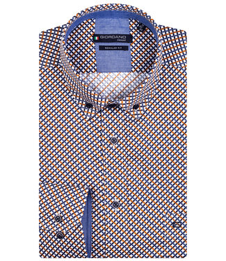 donkerblauw okergeel grafische print