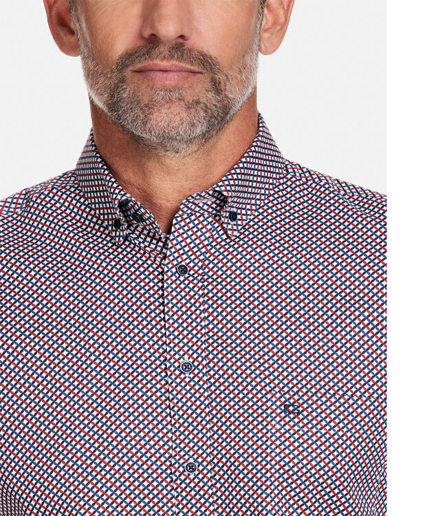 327019-30 heren overhemd lange mouw donkerblauw rood grafische print 1knoops button down