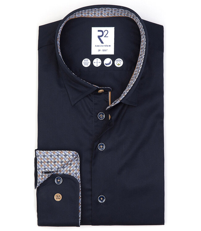 122.HBD.018 overhemd donkerblauw 1knoops button under