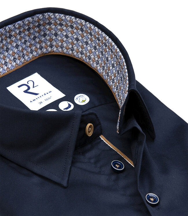 122.HBD.018 overhemd donkerblauw 1knoops button under