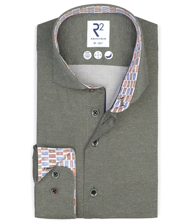 122.WSP.037 heren overhemd donkergroen structuur katoen stretch