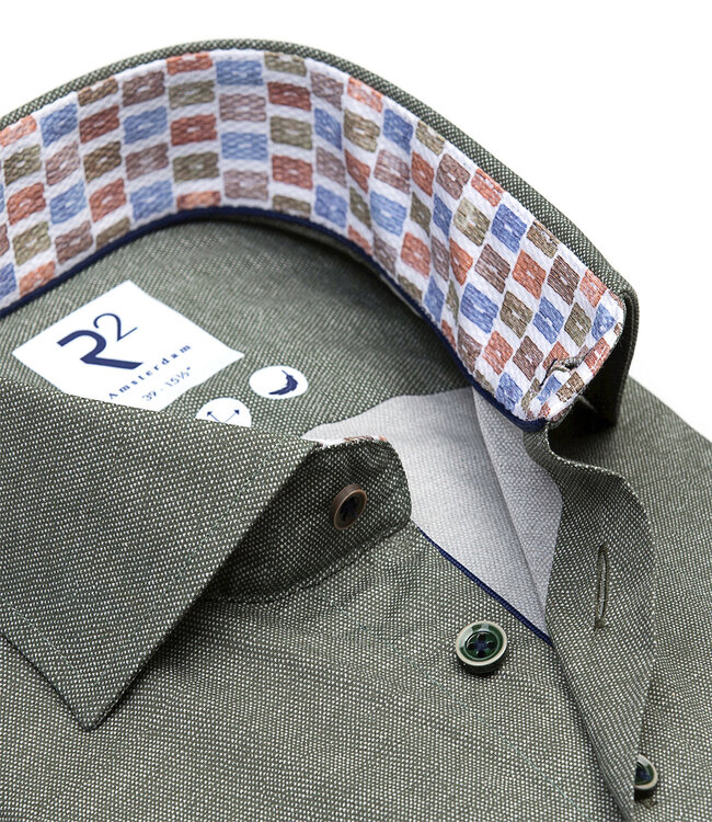 122.WSP.037 heren overhemd donkergroen structuur katoen stretch