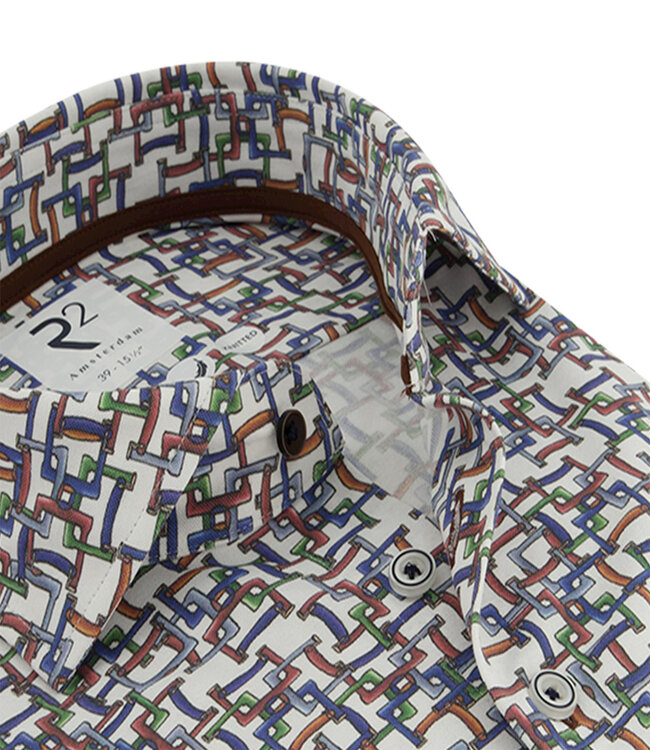 overhemd wit met blauw groen bordeaux rood grafische print