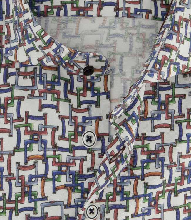overhemd wit met blauw groen bordeaux rood grafische print