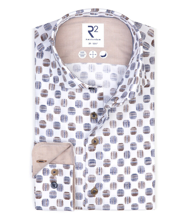 122.WSP.016 overhemd donkerblauw bruin speciale print