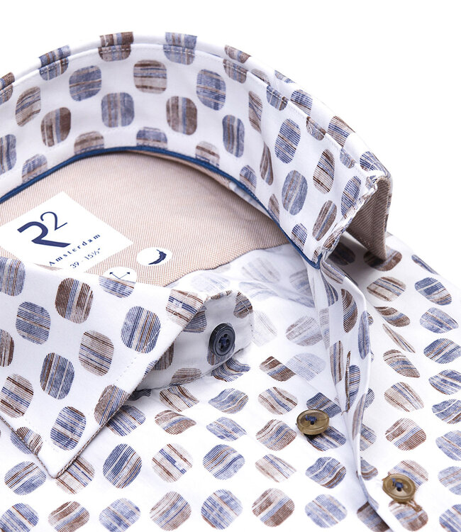 122.WSP.016 overhemd donkerblauw bruin speciale print