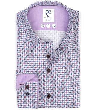 overhemd wit donkerblauw paars hardroze print