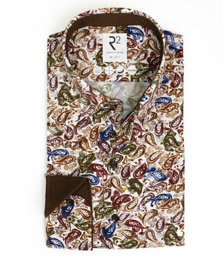 overhemd katoen stretch bruin groen bordeaux rood paisley print