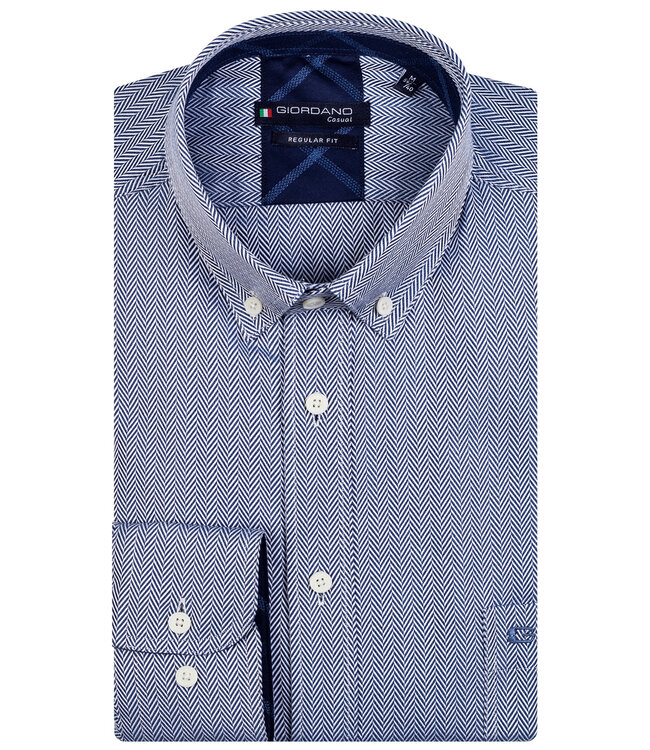 327001-60 Giordano overhemd lange mouw blauw navy visgraat