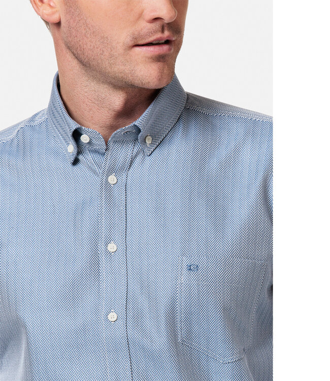 327001-60 Giordano overhemd lange mouw blauw navy visgraat