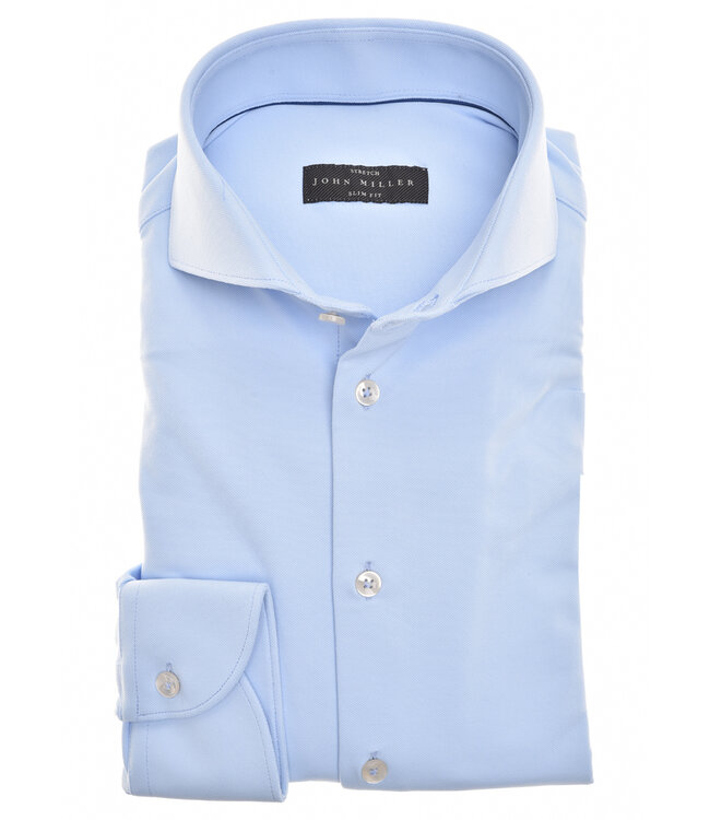 John Miller 5346516 130 lichtblauw structuur heren overhemd hyperstretch slim fit