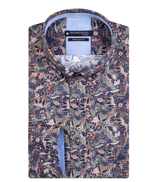 327030-70 overhemd lange mouw donkerblauw oranje groen paisley print