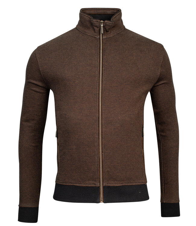 322286-88 heren vest donkerbruin structuur met rits en zakken