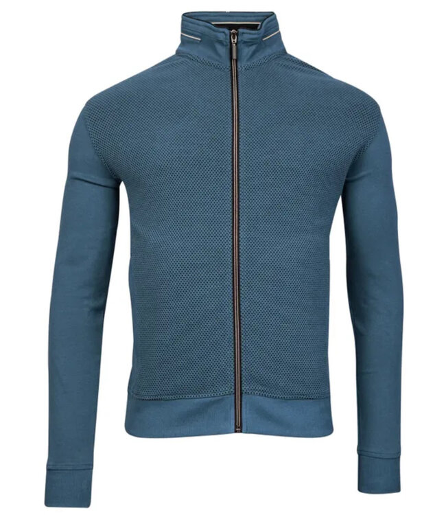 322276-655 heren sweat vest blauw structuur rits en zakken