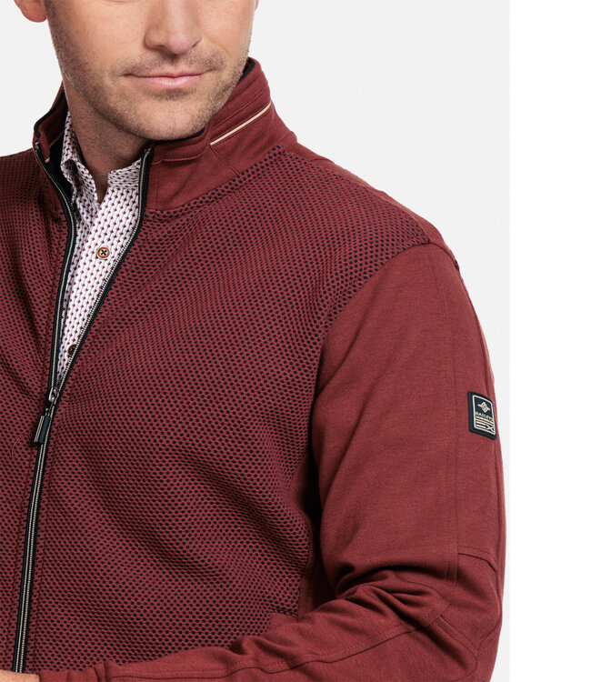 322276-38 heren sweat vest rood structuur rits en zakken