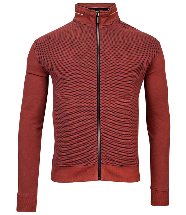 322276-38 heren sweat vest rood structuur rits en zakken