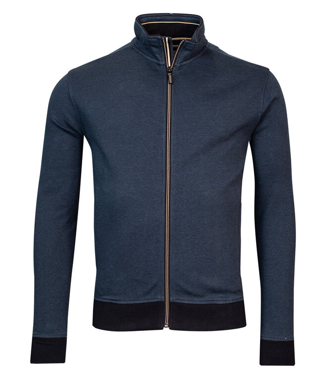 322290-60 heren vest blauw blue structuur met rits en zakken