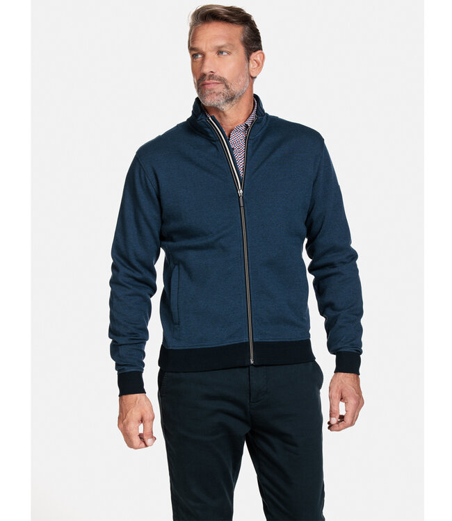 322290-60 heren vest blauw blue structuur met rits en zakken