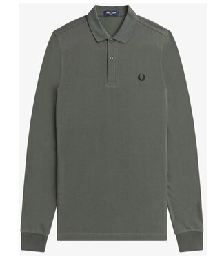 Fred Perry PLAIN polo lange mouw olijfgroen met olijfgroen logo