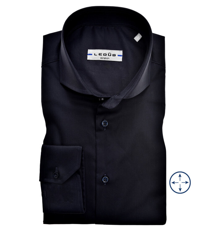 0346510 195 heren overhemd slim fit donkerblauw katoen stretch cut away