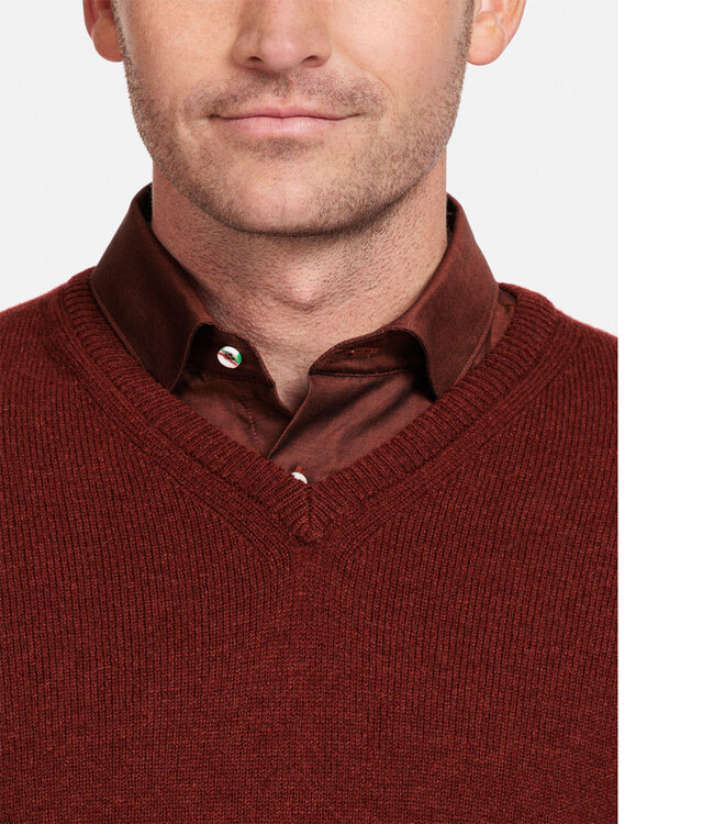 320011-380 rood stone red v-hals heren trui 100 procent Scottish Lamswol