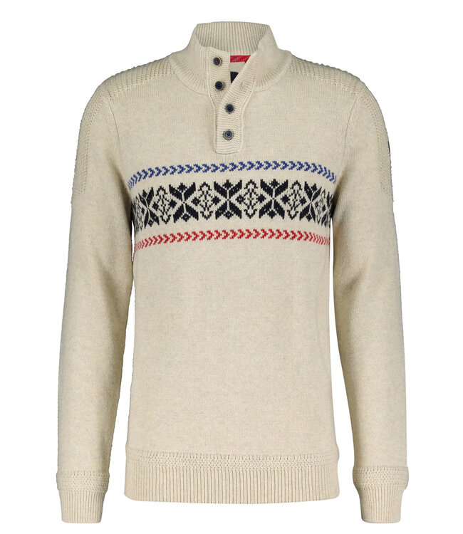 New Zealand Auckland Ngatu 23HN403 1015 milky ecru heren zipper met ritsje en mart smeets winter motief