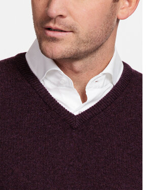 bordeaux rood v-hals heren trui  Scottish Lamswol