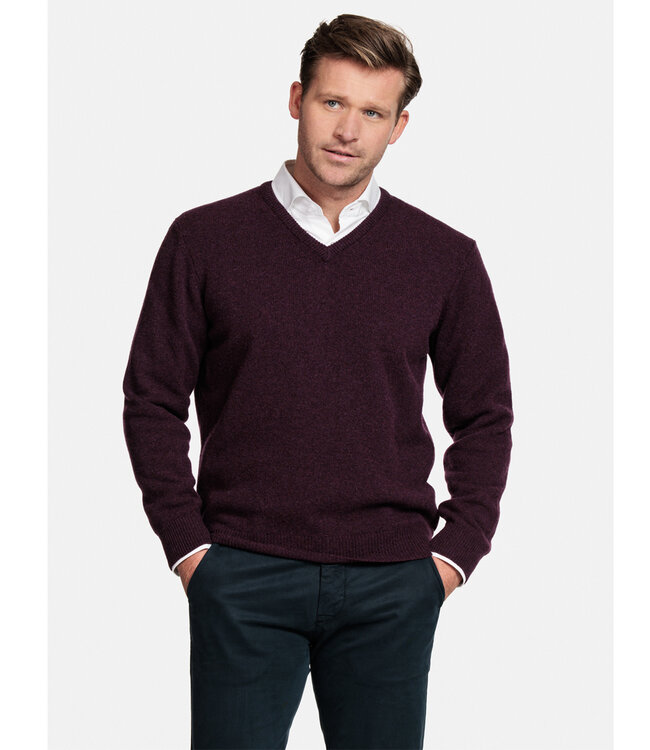 320011-650 bordeaux rood v-hals heren trui 100 procent Scottish Lamswol