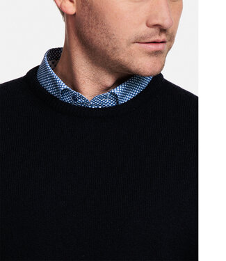 donkerblauw navy ronde hals heren trui  Scottish Lamswol