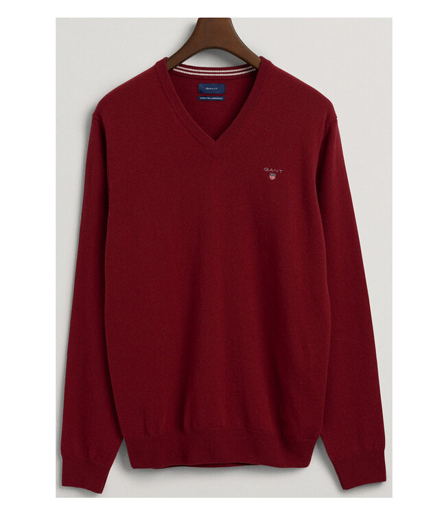 Gant 2022 86212 605 heren bordeaux rood v hals trui superfine lamswol