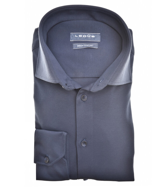 Ledub 0142046 overhemd modern fit donkerblauw jersey tricot
