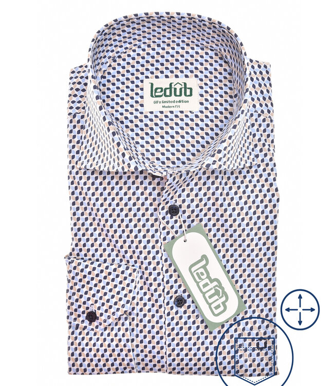 0701902 176 overhemd wit donkerblauw beige grafische print modern