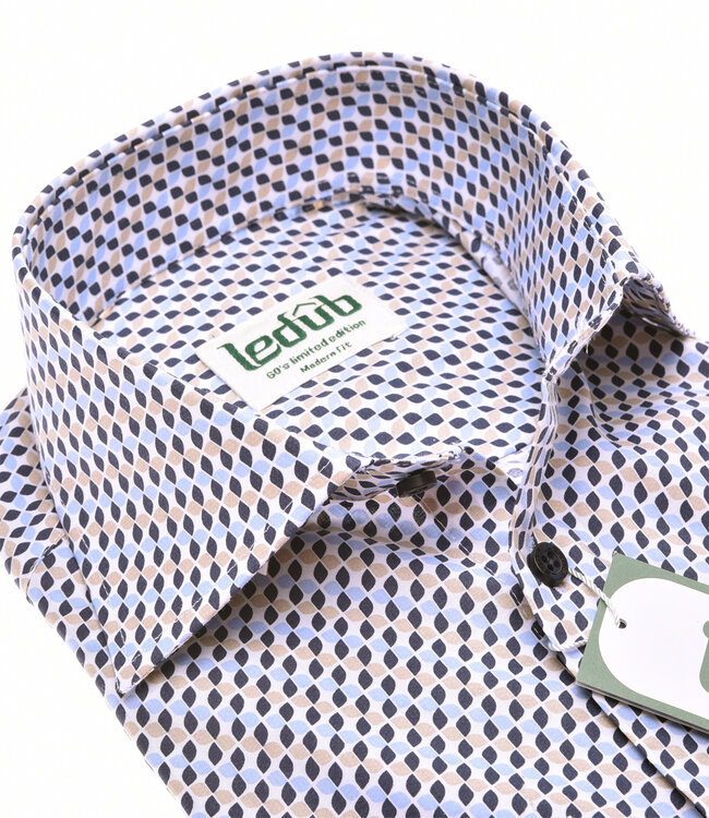 0701902 176 overhemd wit donkerblauw beige grafische print modern