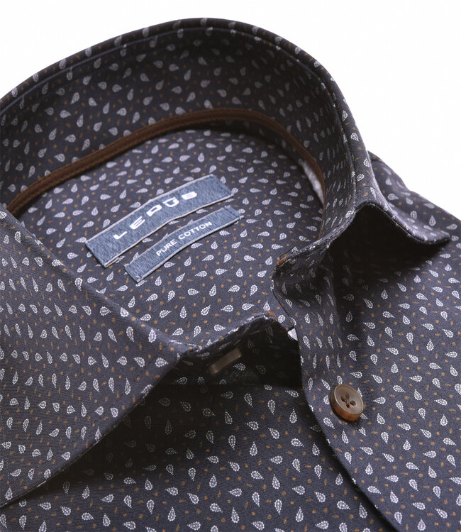 0142094-190 overhemd donkerblauw bruin wit grafische print