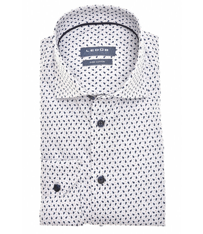 0142094 heren overhemd wit donkerblauw bruin grafische print