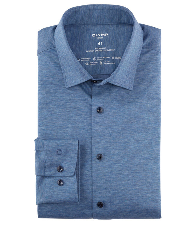 Olymp 1220 44 11 heren overhemd kobaltblauw dynamic flex jersey 24 7 seven