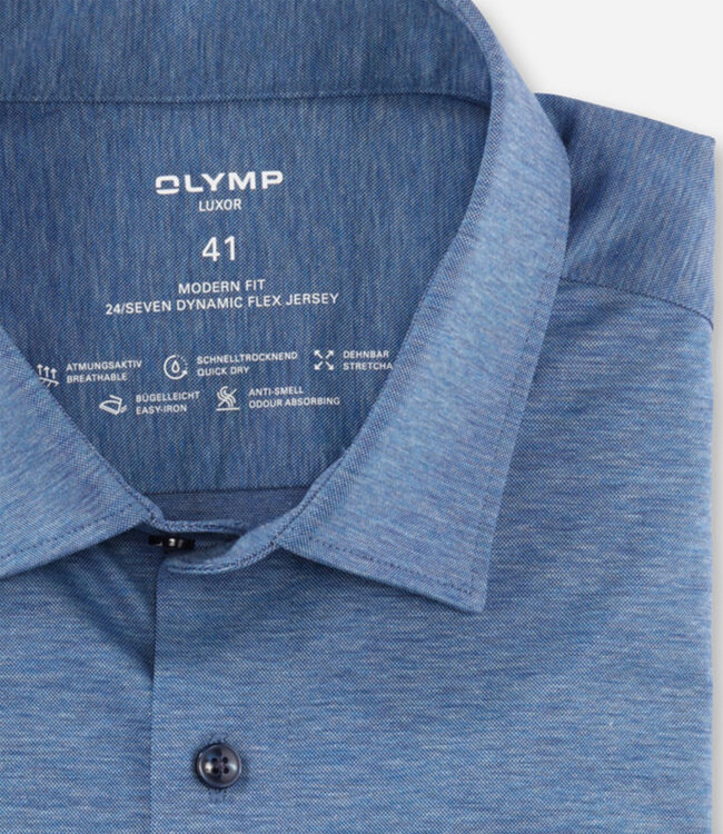 Olymp 1220 44 11 heren overhemd kobaltblauw dynamic flex jersey 24 7 seven