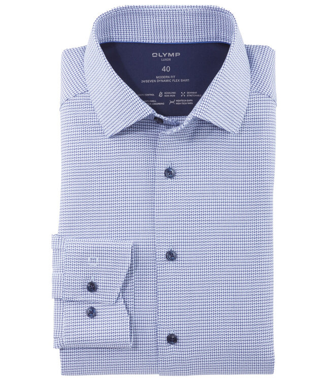 Olymp 1298 44 11 heren strijkvrij overhemd wit blauw donkerblauw werkje katoen stretch