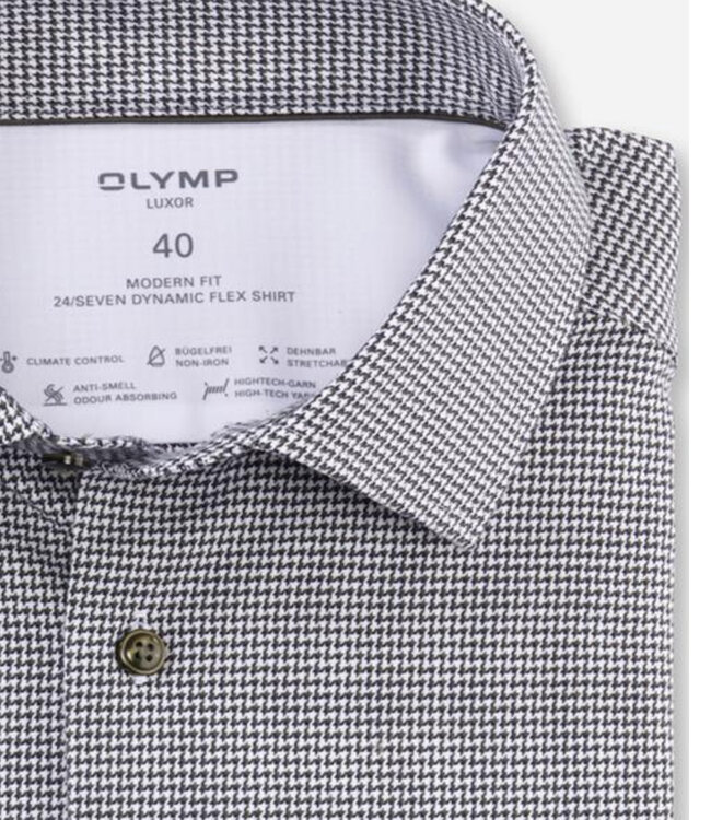 Olymp 1298 44 47 heren strijkvrij overhemd wit donkergroen donkerblauw werkje katoen stretch