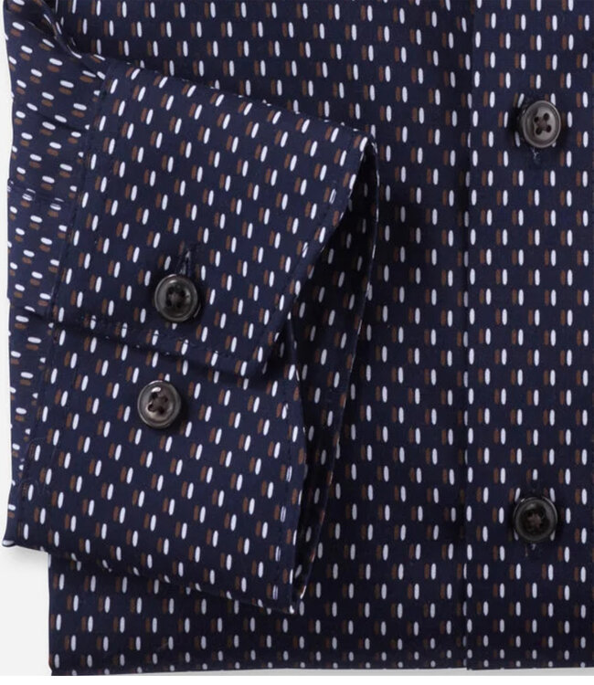 Olymp 1284 44 28 strijkvrij heren overhemd donkerblauw bruin wit print