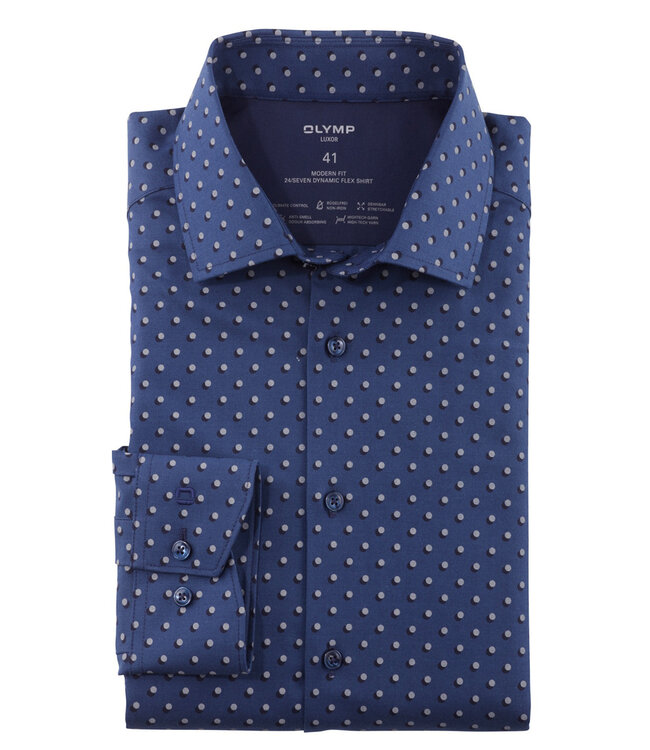 Olymp 1292 44 22 strijkvrij heren overhemd blauw donkerblauw beige print