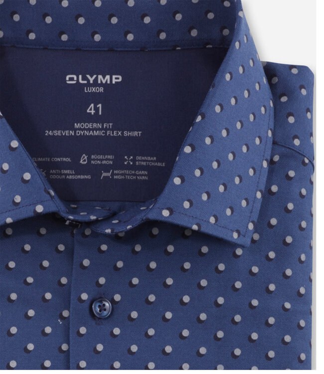 Olymp 1292 44 22 strijkvrij heren overhemd blauw donkerblauw beige print